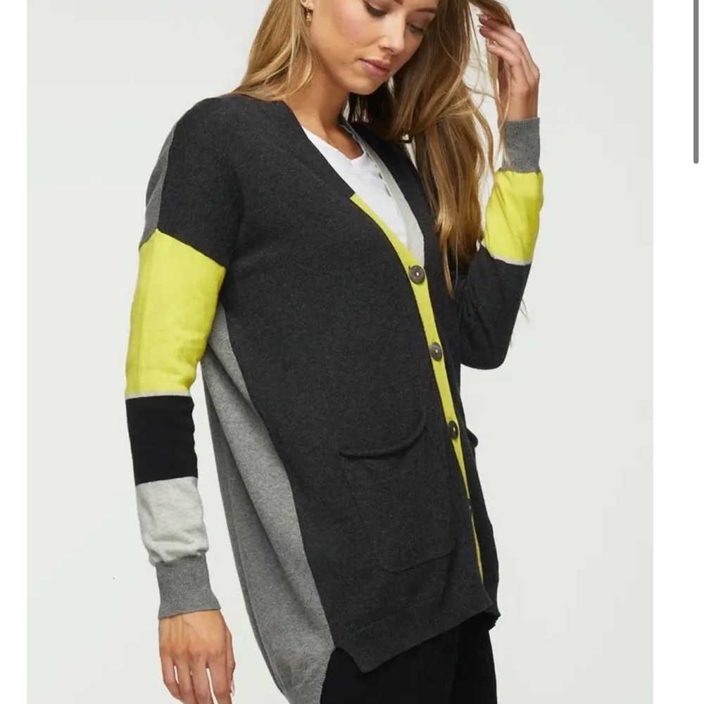 ZAKET and PLOVER CHEERFUL CARDIGAN Sweater Grey Yellow cotton cashmere Sz XS